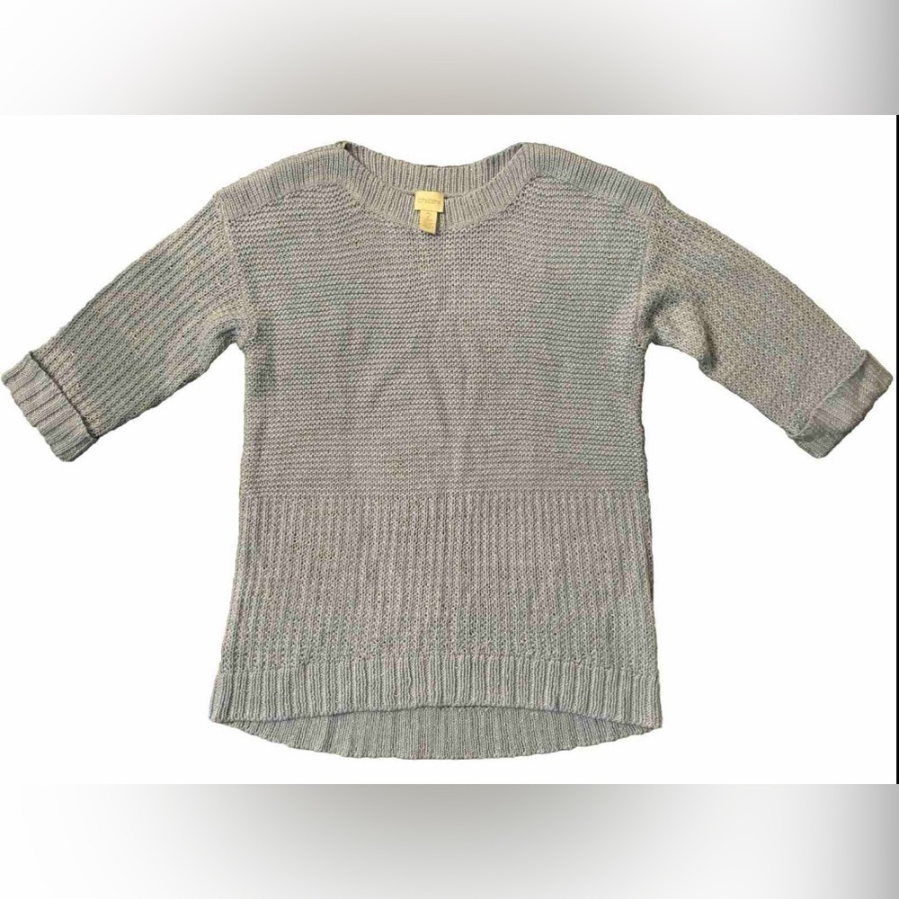 Chico’s Lilac Metallic Foil 3/4 Sleeve Open Cable Knit Pull Over Sweater‎ Size 2